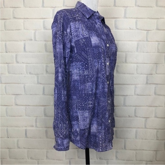 J. McLaughlin Lois Crinkle Shirt Size Medium Purple Patchwork‎ Quilted Button Up - Picture 13 of 13